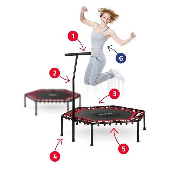 ​Trambulina fitness, cu maner reglabil, forma hexagonala, structura stabila, 6 picioruse, 127 cm, rosu - 5- Roveli