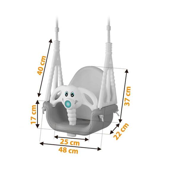 ​Leagan 3in1 , fabricat din plastic, cu carling metalic, maxim 30kg, model elefant, gri si alb - 6- Roveli