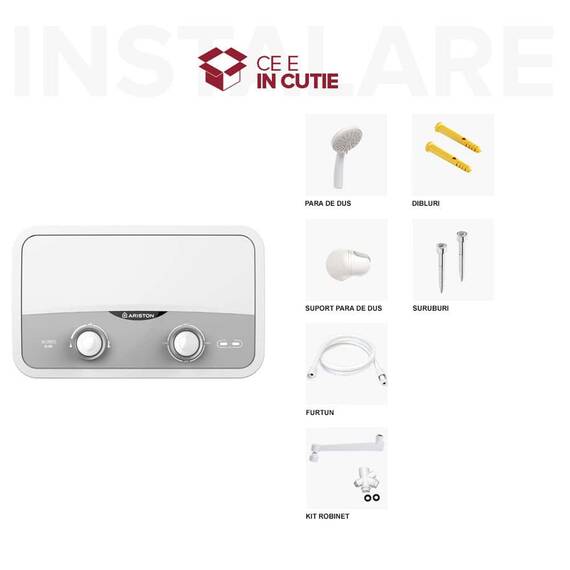 Instant apa calda Ariston, instalare single - point, electric, reglaj manual, presiunea maxima 8 bar, 5.5 kW, grad de protectie IP25, 183x290x114 mm - 5- Roveli