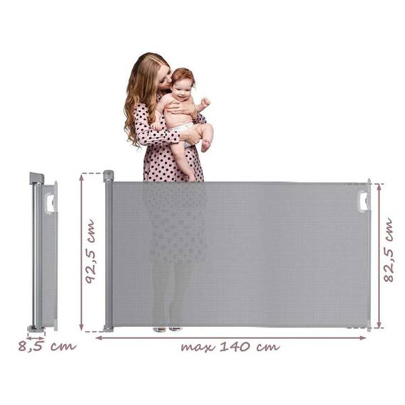 Poarta de siguranta, retactabila pentru scari si usi, realizat din ABS si  PVC, pliere usoara si rapida, lungimea reglabila, 92,5x140 cm, gri - 12- Roveli