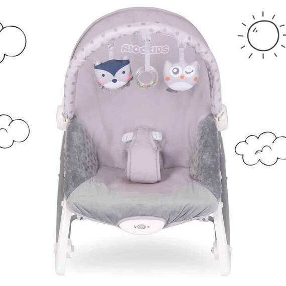 Balansoar multifunctional, cadru metalic, picioare antiderapante, bara cu jucarii, centura de siguranta, cu vibratii, husa detasabila, 9kg, gri - 2- Roveli