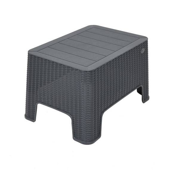 Masuta pentru cafea DacEnergy©, confectionata din polipropilena, aspect de ratan, blat dreptunghiular, fixa,  65 x 45 x 42 cm, gri antracit - 2- Roveli