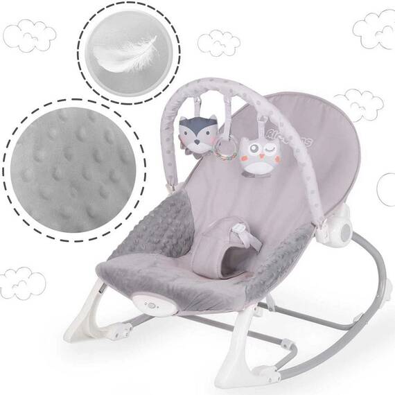 Balansoar multifunctional, cadru metalic, picioare antiderapante, bara cu jucarii, centura de siguranta, cu vibratii, husa detasabila, 9kg, gri - 3- Roveli