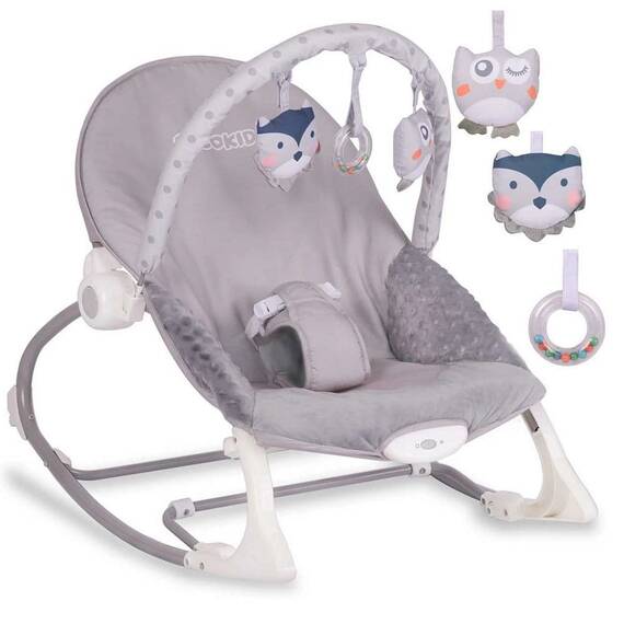Balansoar multifunctional, cadru metalic, picioare antiderapante, bara cu jucarii, centura de siguranta, cu vibratii, husa detasabila, 9kg, gri - 4- Roveli