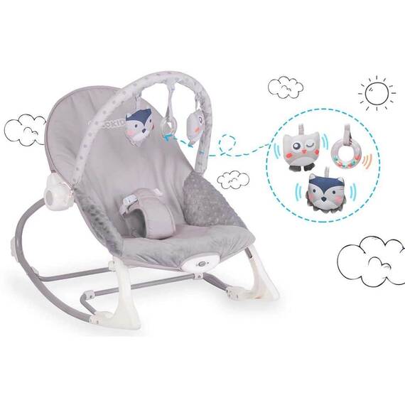 Balansoar multifunctional, cadru metalic, picioare antiderapante, bara cu jucarii, centura de siguranta, cu vibratii, husa detasabila, 9kg, gri - 5- Roveli