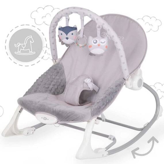 Balansoar multifunctional, cadru metalic, picioare antiderapante, bara cu jucarii, centura de siguranta, cu vibratii, husa detasabila, 9kg, gri - 6- Roveli