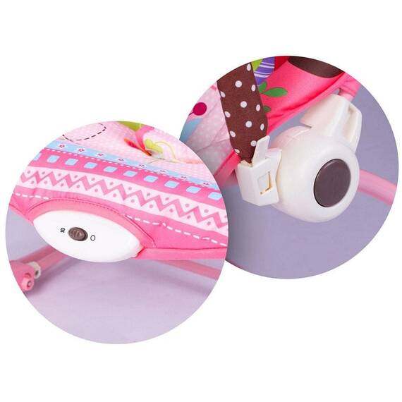 Balansoar multifunctional, cadru metalic, cu vibratii, centura de siguranta, reglabil spatarul, 0-18 kg, bara jucarii, husa detasabila, roz - 6- Roveli
