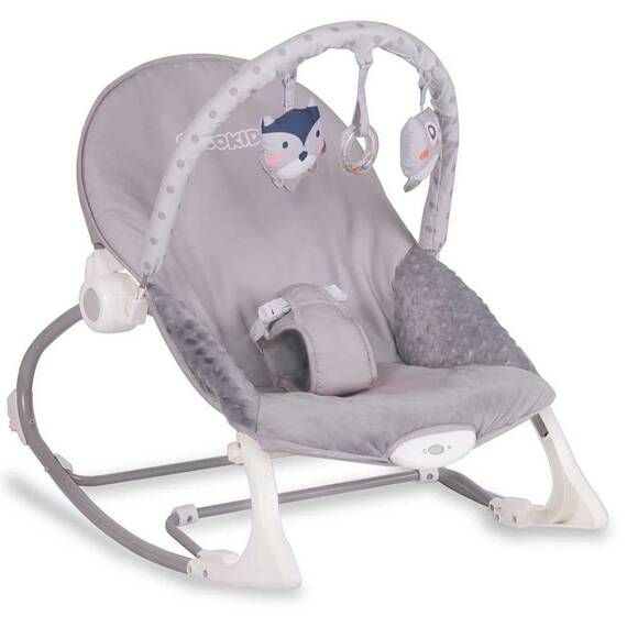 Balansoar multifunctional, cadru metalic, picioare antiderapante, bara cu jucarii, centura de siguranta, cu vibratii, husa detasabila, 9kg, gri - 7- Roveli