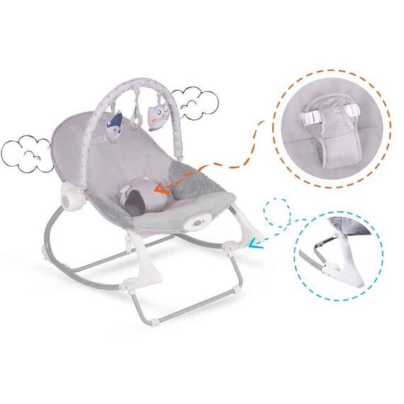 Balansoar multifunctional, cadru metalic, picioare antiderapante, bara cu jucarii, centura de siguranta, cu vibratii, husa detasabila, 9kg, gri - 9- Roveli