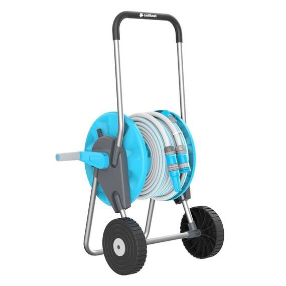 Set carucior si furtun gradina Cell Fast, furtun cu trei straturi, 20m, 12.5 mm, durabil si flexibi, un set de conexiune, un set cu duza reglabila - - Roveli