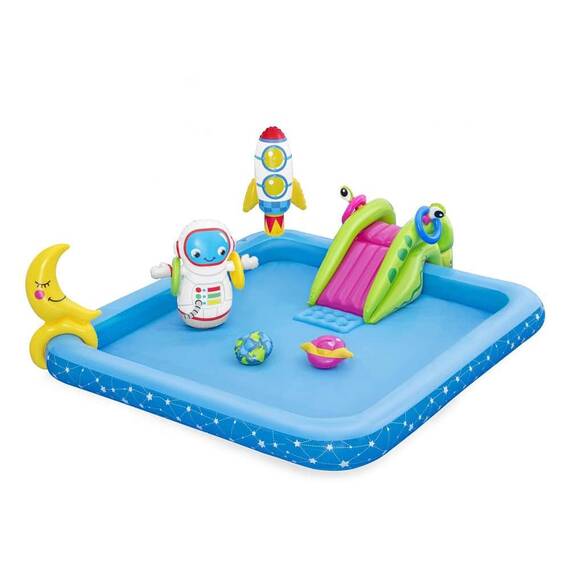 Centru de joaca copii Bestway, gonflabila, confectionat din PVC, model astronaut, cu tobogan, 228 x 206 x 84 cm - - Roveli