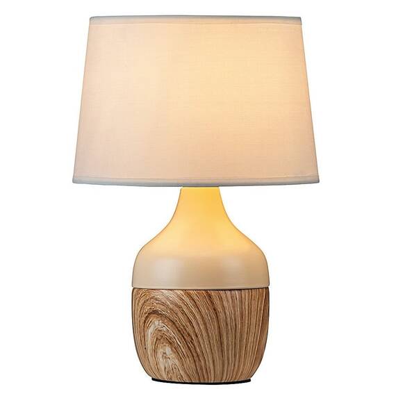 Veioza Rabalux, structura ceramica, abajur textil, stil nordic, dulie E14, 40 W, bej si alb - - Roveli