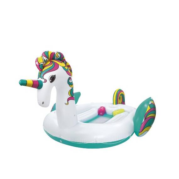 Saltea gonflabila, pentru plaja, confectionata din vinil, 6 persoane, forma de unicorn, 590 x 404 cm, multicolor - - Roveli