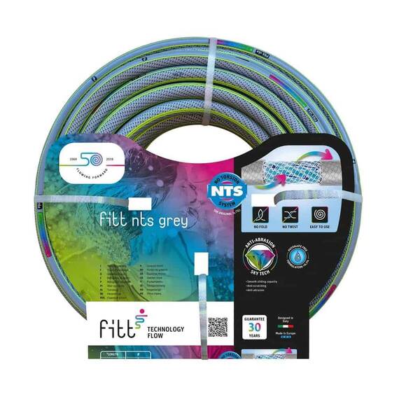 ​Furtun gradina Fitt, pentru apa, realizat din PVC cu armatura din plasa NTS, 6 straturi, presiune maxima 27 bar, 19 mm, 25 m rola - - Roveli