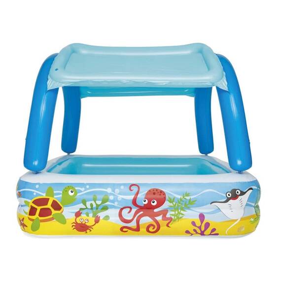 Piscina pentru copii Bestway, gonflabila, confectionata din PVC, cu 2 inele gonflabile, cu protectie solara, 140 x 140 x 114 cm, 265 litri - 2- Roveli