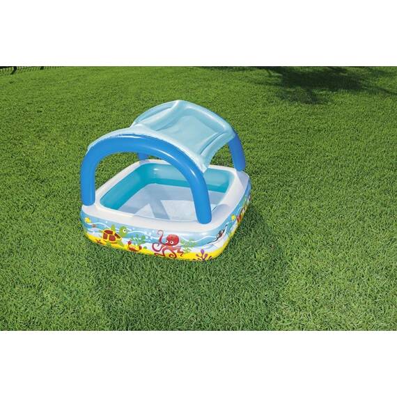 Piscina pentru copii Bestway, gonflabila, confectionata din PVC, cu 2 inele gonflabile, cu protectie solara, 140 x 140 x 114 cm, 265 litri - 3- Roveli