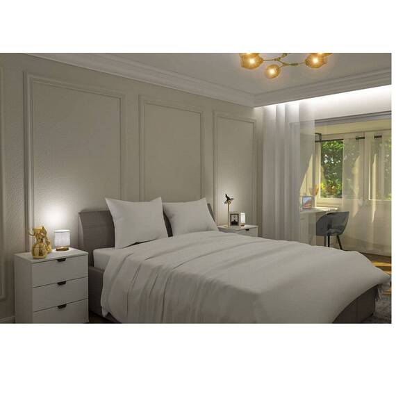 Veioza,structura din lemn, abajur din tesatura, intrerupator pe cablu, 28W, dulie E14, design modern - 3- Roveli