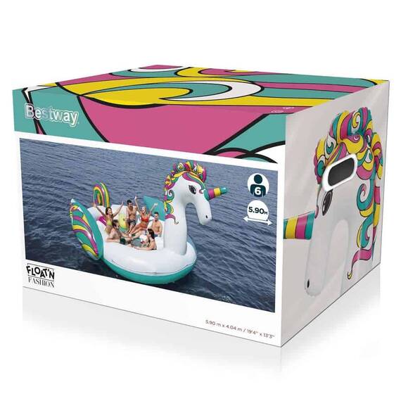Saltea gonflabila, pentru plaja, confectionata din vinil, 6 persoane, forma de unicorn, 590 x 404 cm, multicolor - 5- Roveli