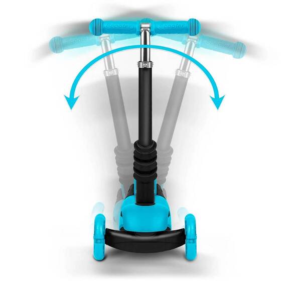 Trotineta pentru copii 3in1, constructie moderna si sigur, cos in forma de gargarita, detasabil, iluminare LED colorata a rotilor din fata, turcoaz - 10- Roveli