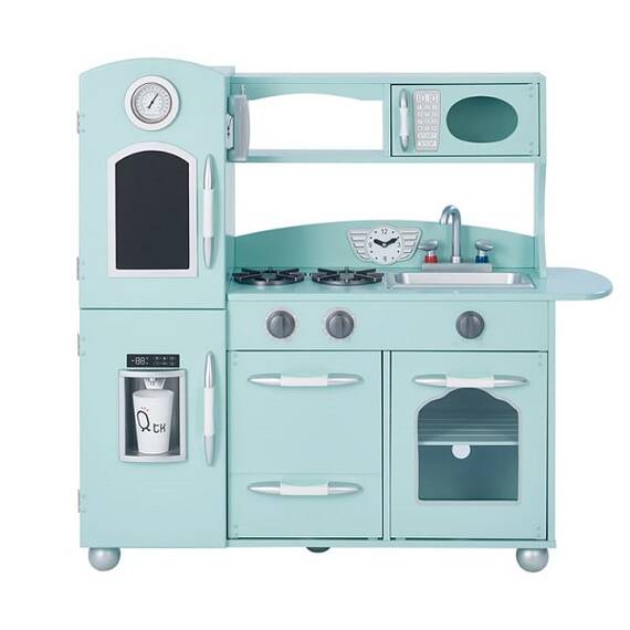 Set bucatarie copii DacEnergy©, realizata din MDF, chiuveta, cuptor, frigider, microunde, o tabla, dulap de depozitare, 97.2 x29.2 x93.4 cm, verde menta - - Roveli