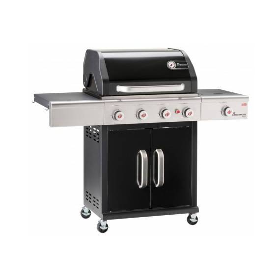 ​Gratar pe gaz, gratar fonta modular, 65 x 44 cm, 4 arzatoare si unul lateral, 3,5 kw, termometru in capac, tava colectare grasime, negru - - Roveli