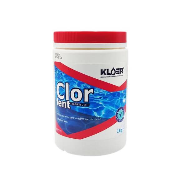 Clor lent tablete 200 grame Kloer, pentru apa piscina, 1 kg - - Roveli
