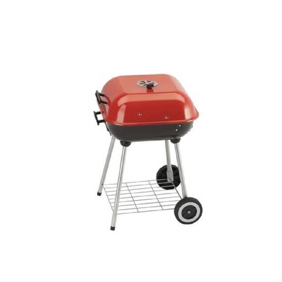 ​Gratar, fabricat din otel, cu capac, cutie pentru cenusa, 2 manere, 2 roti, gril din inox, suprafata de gatit 43x40 cm - - Roveli