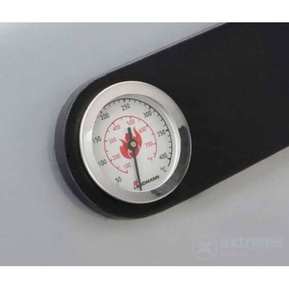 ​Gratar pe gaz, suprafata de gatire emailata, 65 x 44 cm, 4 arzatoare si unul lateral, 3,5 kw, termometru in capac, tava colectare grasime, negru - 2- Roveli