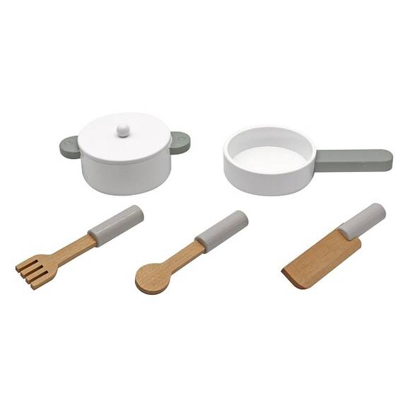 Set bucatarie copii DacEnergy©, realizata din lemn si MDF, 2 oale, 3 ustensile de gatit, cuptor cu microunde, chiuveta, rafturi, 60 x30 x85 cm, alb - 4- Roveli