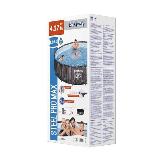 ​Piscina cu cadru metalic Bestway, forma rotunda, cu pompa de filtrare, scara, 427 x 107 cm, 15232 litri, debit pompa filtrare 3.028 mc/h, neagra si gri - 4- Roveli