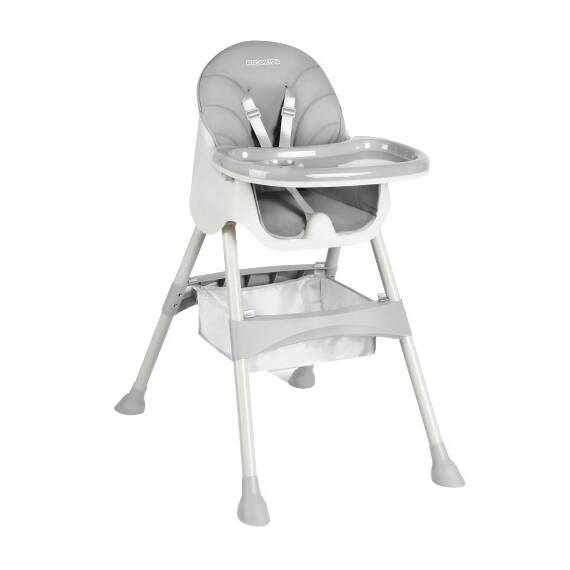 Scaun de masa bebe, 3in1, centura de siguranta in 5 puncte, picioare antiderapante, tava detasabila, pliabil, cos depozitare, gri - - Roveli