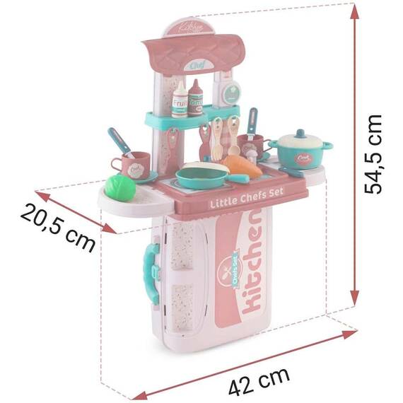 Bucatarie interactiva pentru copii , realizata din plastic, tip valiza, cu arzator, tacamuri, vesela, oale, legume, 42 x 20,5 x 54,5 cm, roz - 3- Roveli