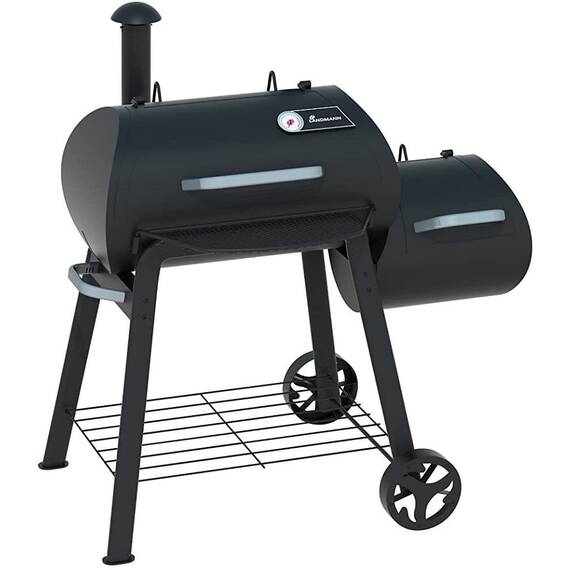 Gratar pe carbuni cu afumatoare, realizat din otel, functii 4 in 1, afumare directa, afumare indirecta, grill in stil american si afumare la rece, manere inox, dimensiune 117x125,5x83,5 cm - - Roveli