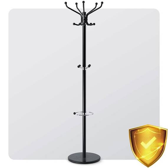 Cuier pentru hol DacEnergy©, structura metalica din otel, baza de marmura, elegant, solid, 176 cm, suport umbrela, 14 carlige, negru - 4- Roveli