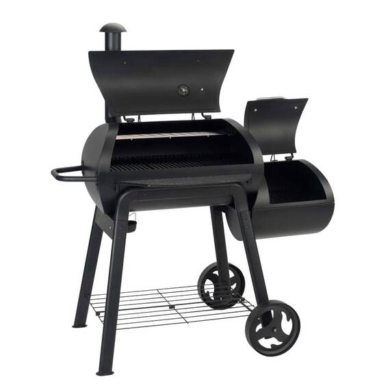 Gratar pe carbuni cu afumatoare, realizat din otel, functii 4 in 1, afumare directa, afumare indirecta, grill in stil american si afumare la rece, manere inox, dimensiune 117x125,5x83,5 cm - 4- Roveli