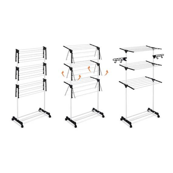 Uscator de rufe vertical DacEnergy©, pliabil, constructie metalica solida, 3 nivele, 6 aripi, 15 m, alb - 5- Roveli