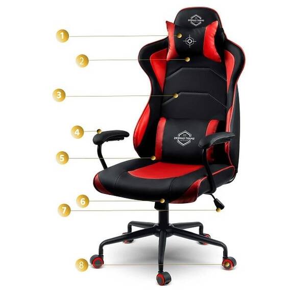 Scaun gaming DacEnergy©, design modern, ergonomic, cotiere rezistente, perna lombara conturata, roti cauciucate, inaltimea si spatarul reglabil, 123x 64,5 cm, negru si rosu - 6- Roveli
