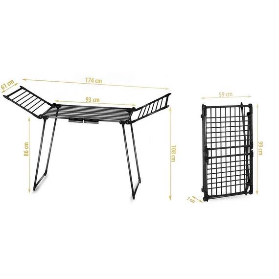Uscator de rufe DacEnergy©, metalic, constructie puternica, telescopic, aripi glisante, picioare antiderapante, 19m, negru - 8- Roveli