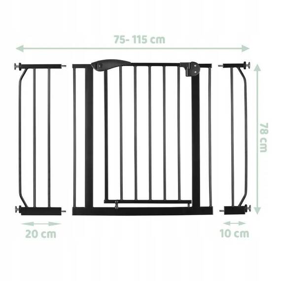 Bariera poarta de protectie copii, realizata din metal si plastic, deschidere pe 2 fete, latime reglabila, 75-115 cm, posibilitatea de blocare, negru - 8- Roveli