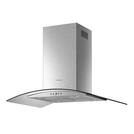 Hota insula, din otel inoxidabil si sticla, 4Led-uri, 500 mc/h, 120 W, 90 cm, 3trepte de viteza, gri - - Roveli