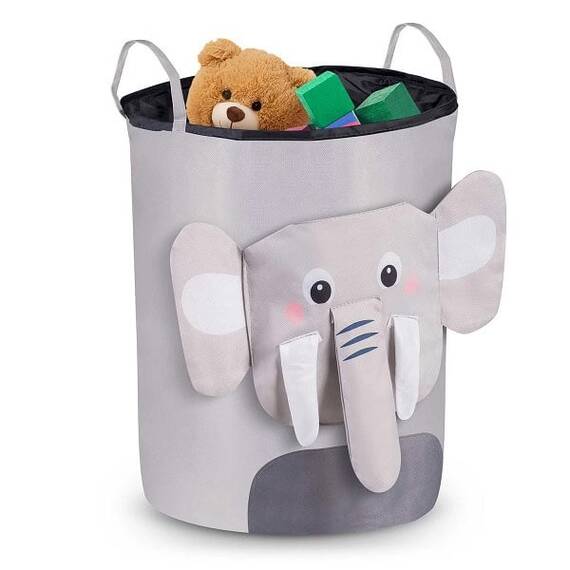 Cutie organizator pentru copii DacEnergy©, fabricat din material durabil, capacitate foarte mare, un cordon pentru inchidere, cu manere, imprimeu elefant, 34 x 48 cm, gri - 2- Roveli