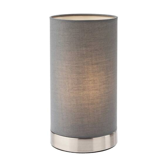 Veioza, structura din metal finisat nichel mat, abajur textil, soclu E14, 28 W, 230 V, 200 x 120 mm, gri - - Roveli