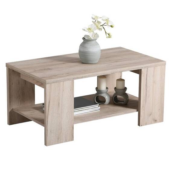 Masuta cafea DacEnergy©, material PAL melaminat, design simplu, doua blaturi, forma dreptunghiulara, finisaj stejar gri, dimensiuni  90.5 x 50.5 x 41.5 cm, 1C - 2- Roveli