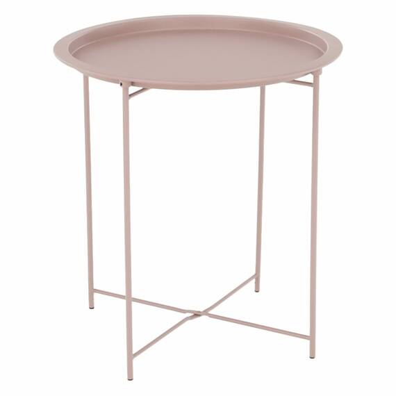 Masuta de cafea DacEnergy©, realizata din metal, design rustic, forma rotunda, 47 x 47 x 50.2, finisaj roz nude - - Roveli