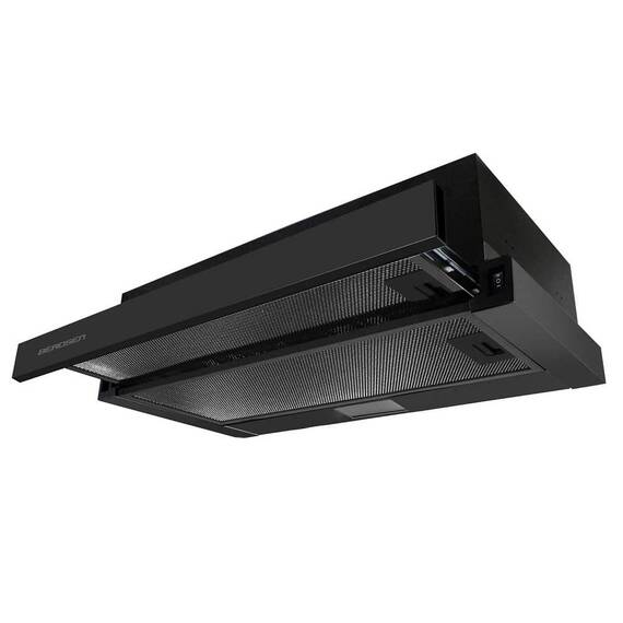 Hota telescopica Berdsen, Corp din otel inoxidabil, Iluminare LED, 2 Trepte de viteza, 200 m3/h, 220-240V, 80 W, Negru - - Roveli