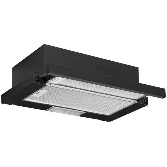 Hota telescopica Pyramis, incorporabila, 1 motor cu turbina, 128 W, 253 mc/h, iluminare LED, latime 60 cm, filtru din aluminiu lavabil, neagra - - Roveli