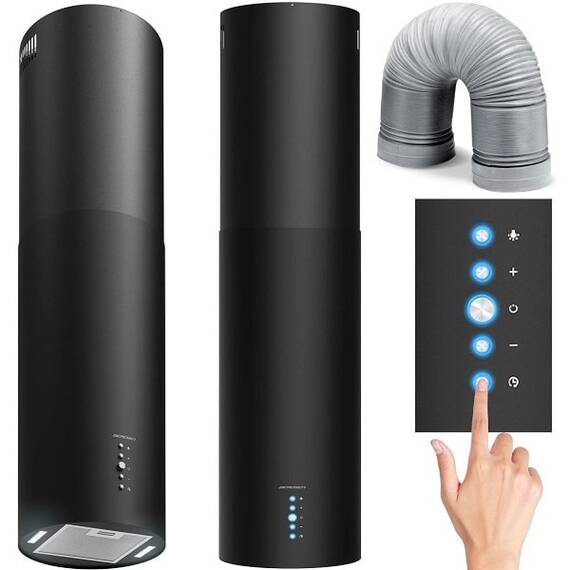 Hota de bucatarie insula, carcasa din otel, 3 trepte, iluminare Led, 2x1,25 W, 460 m3/h, mod de functionare absorbant si extractor, 35 cm, putere motor 100W, 220-240V, neagra - 2- Roveli