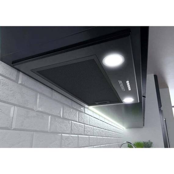 Hota incorporabila, din otel inoxidabil, 380m3/h, 120W, filtru de grasime din aluminiu, buton de control, 60x29 cm, negru - 2- Roveli