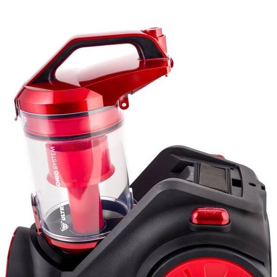 Aspirator fara sac Daewoo, aspirare uscata, 800 W, 1.5 litri, filtru burete, sistem Ultra Cyclonic, tub telescopic, rosu si negru - 2- Roveli