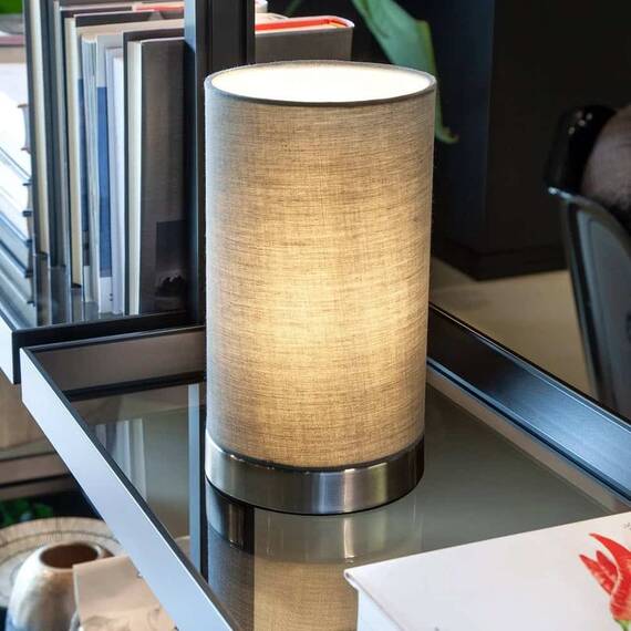 Veioza, structura din metal finisat nichel mat, abajur textil, soclu E14, 28 W, 230 V, 200 x 120 mm, gri - 2- Roveli